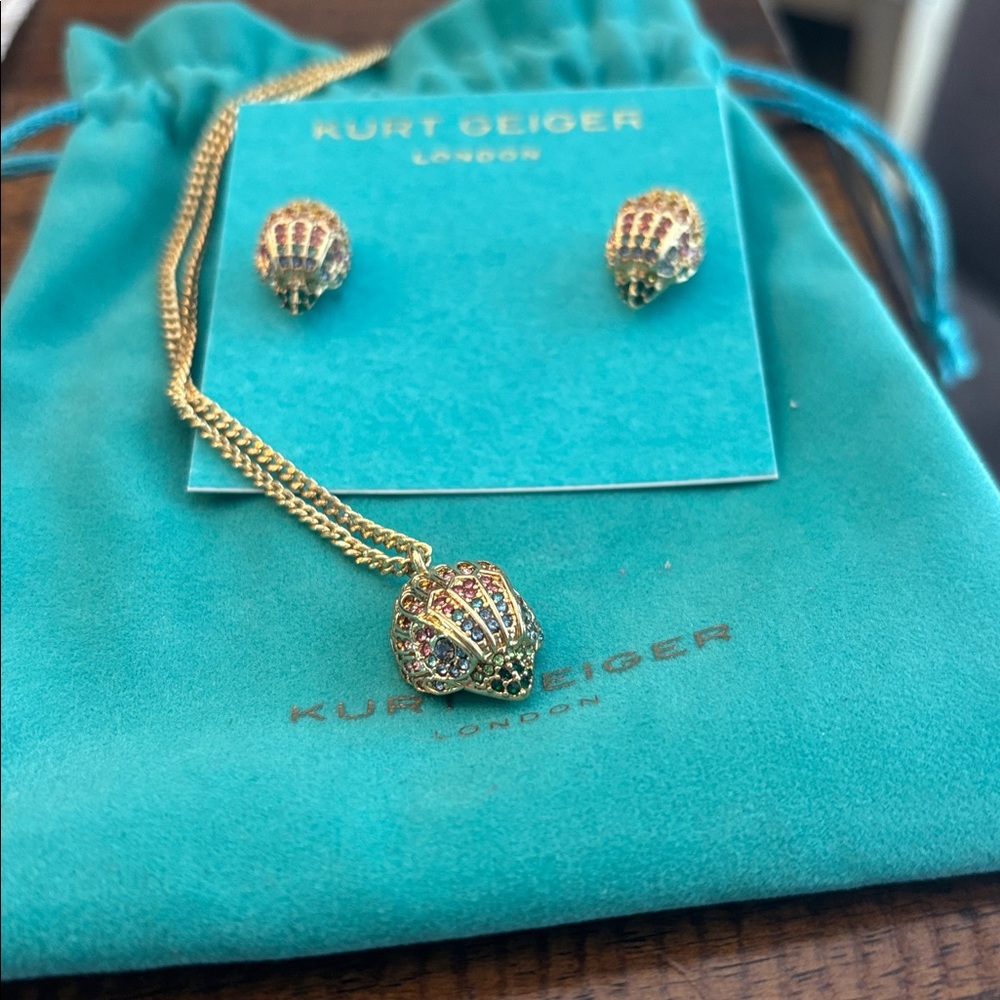 Kurt Geiger Gold and Multicolor Pendant Necklace and Earrings